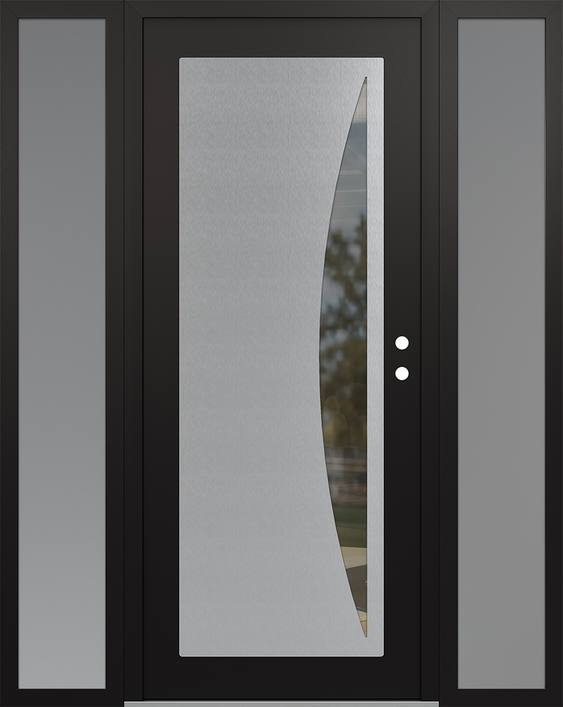 Modern Steel Front Door Diamond C13 60" x 80" black/black clear Glass Panel stainless steel LHI with 2 Sidelites frosted Glass