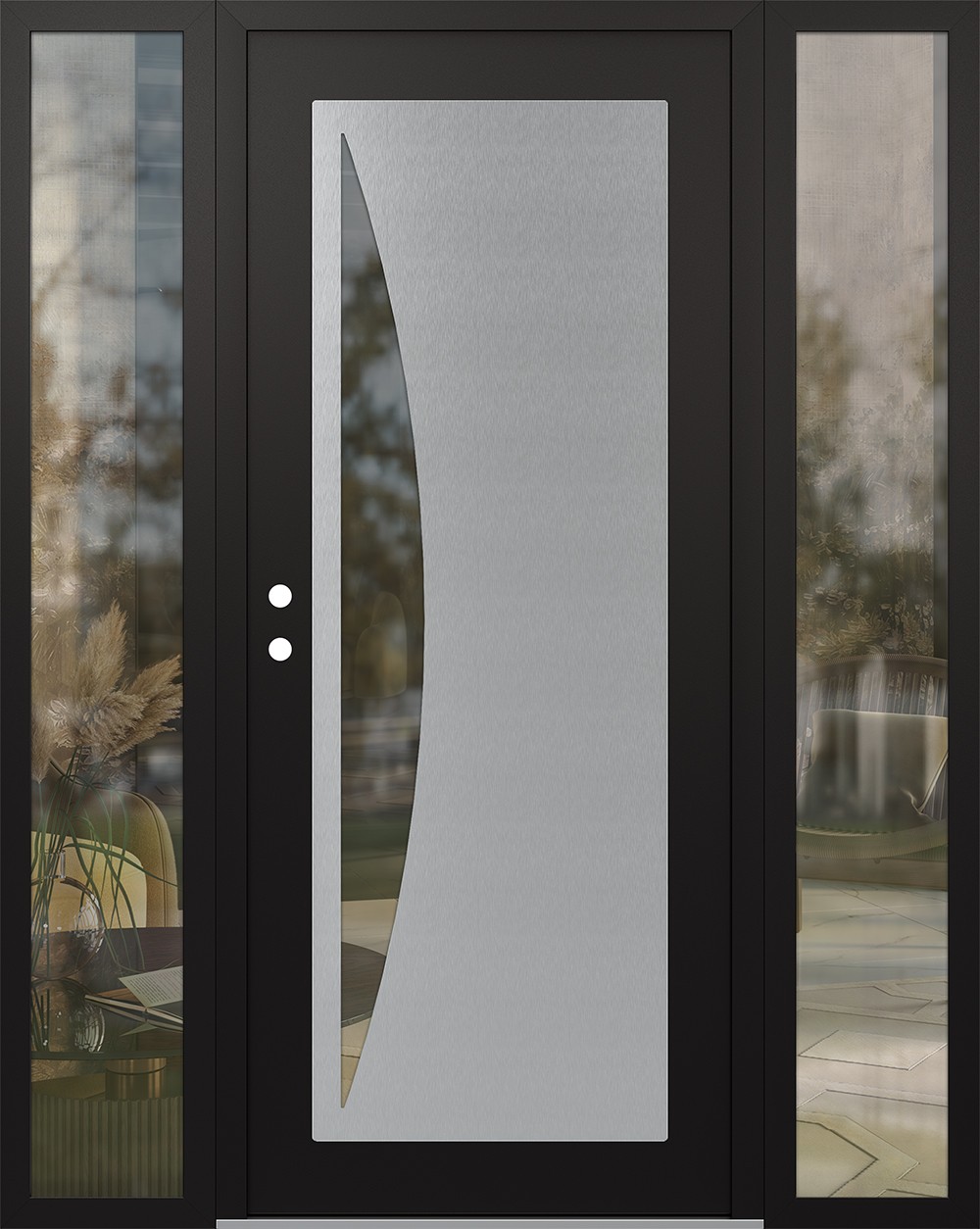 Modern Steel Front Door Diamond C13 60" x 80" black/black clear Glass Panel stainless steel RHI with 2 Sidelites clear Glass