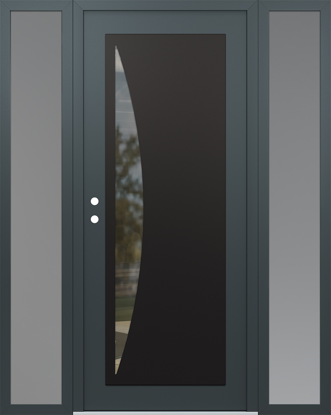 Modern Steel Front Door Diamond C13 64" x 80" anthracite/anthracite clear Glass Panel black RHI with 2 Sidelites frosted Glass