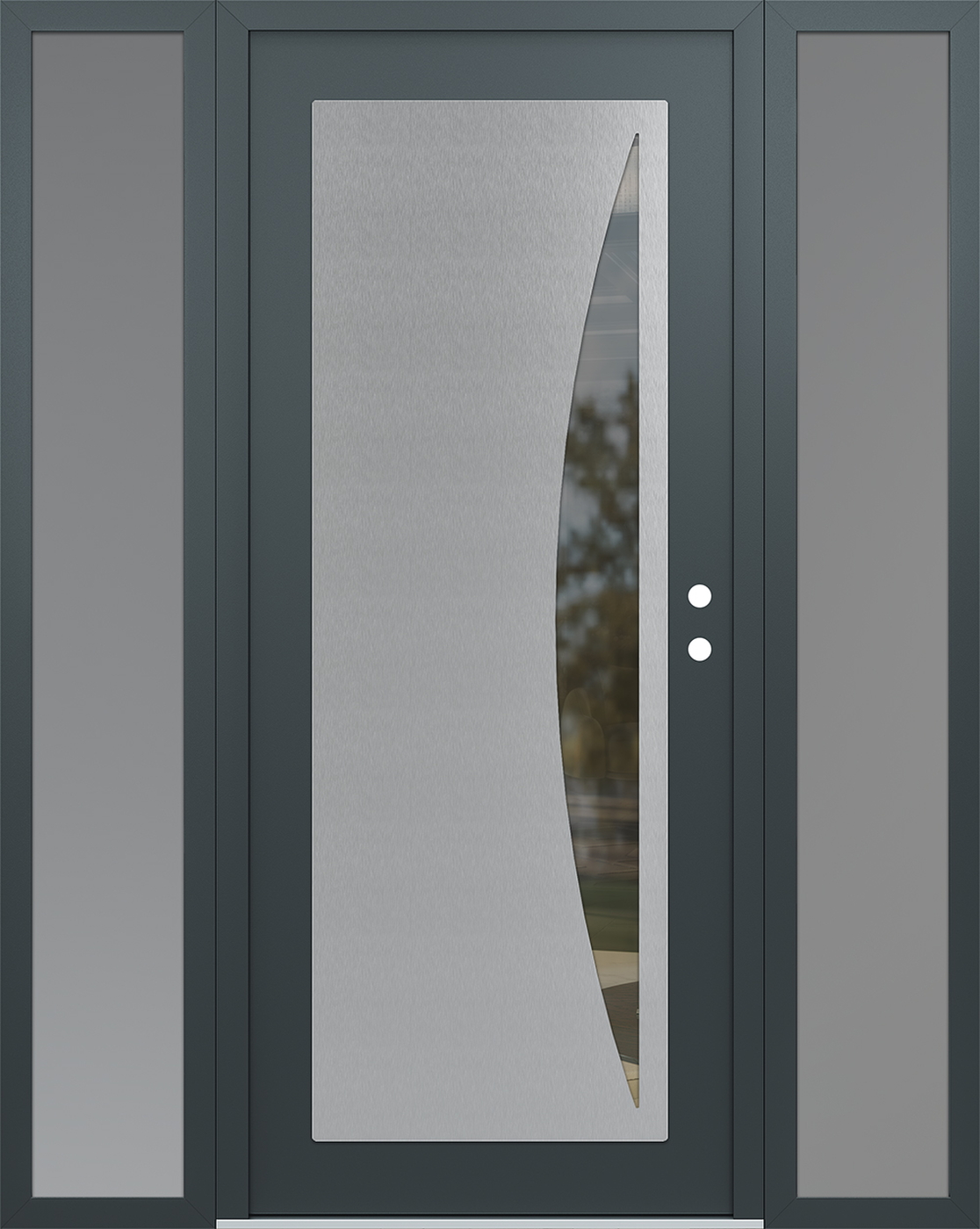 Modern Steel Front Door Diamond C13 64" x 80" anthracite/anthracite clear Glass Panel stainless steel LHI with 2 Sidelites frosted Glass