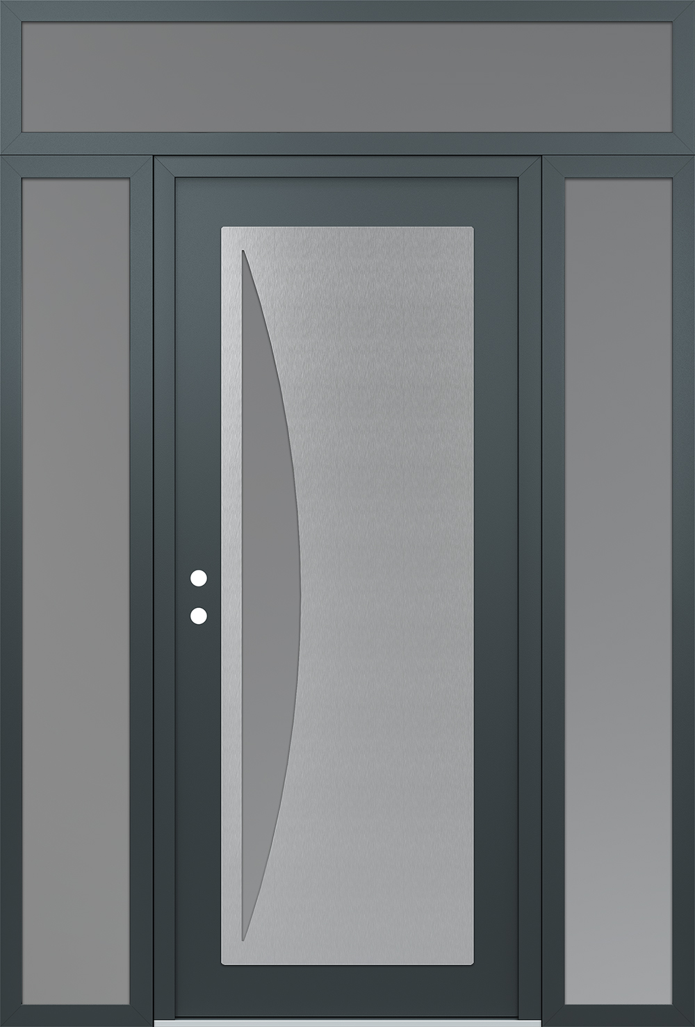 Modern Steel Front Door Diamond C13 64" x 96" anthracite/anthracite frosted Glass Panel stainless steel RHI with 2 Sidelites and Transom frosted Glass
