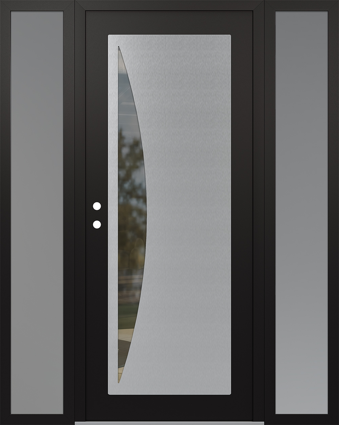Modern Steel Front Door Diamond C13 68" x 80" black/black clear Glass Panel stainless steel RHI with 2 Sidelites frosted Glass