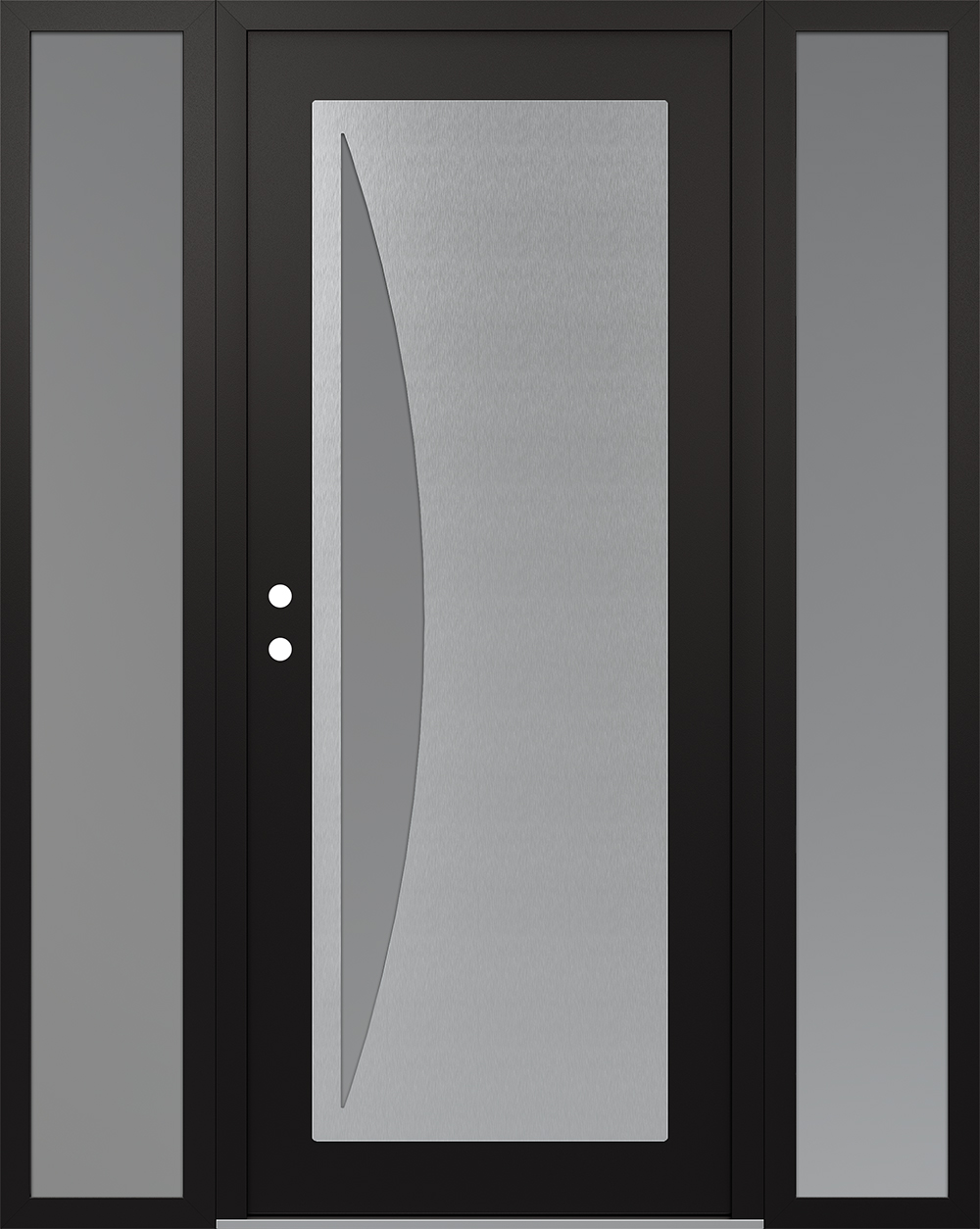 Modern Steel Front Door Diamond C13 68" x 80" black/white frosted Glass Panel stainless steel RHI with 2 Sidelites frosted Glass