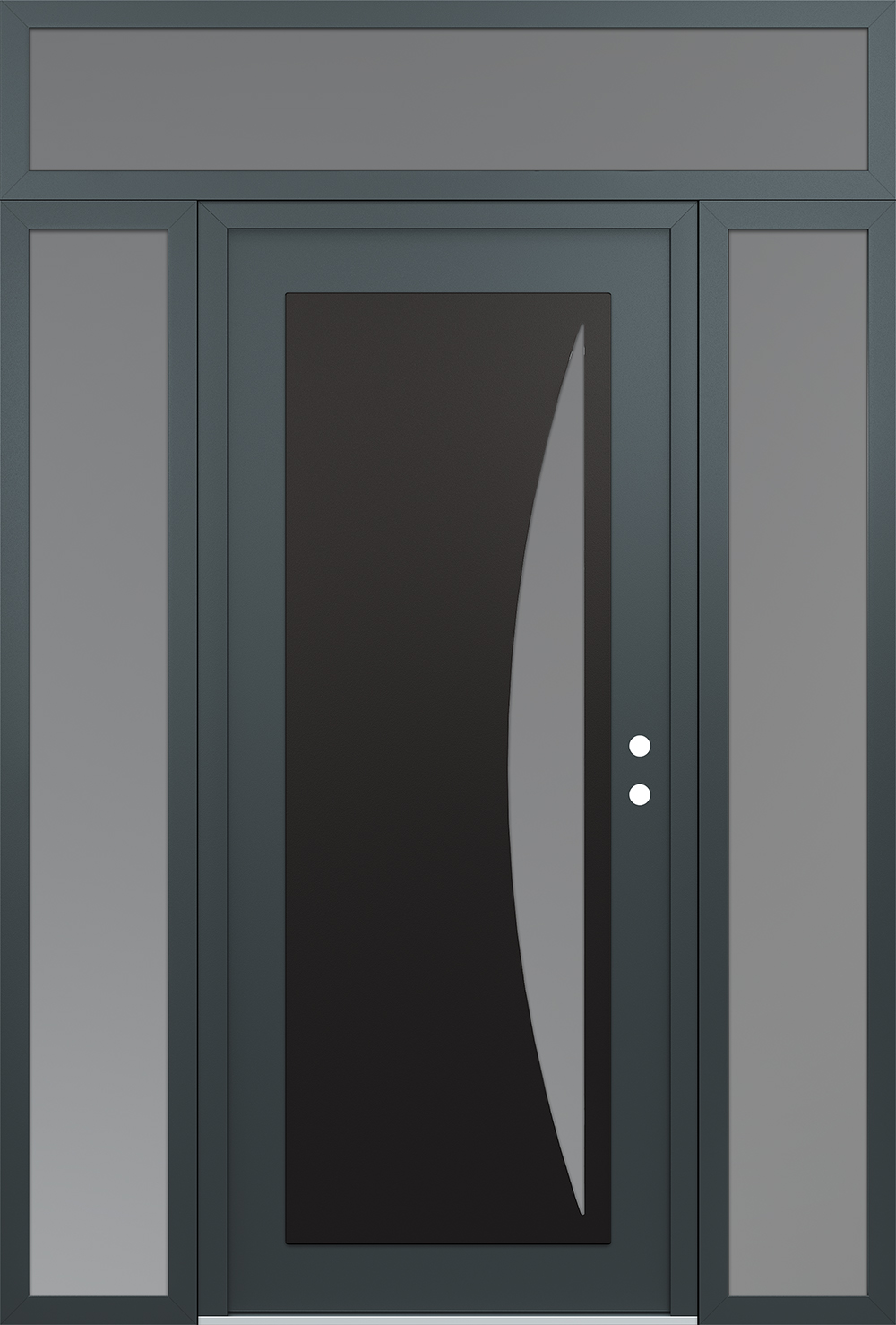 Modern Steel Front Door Diamond C13 68" x 96" anthracite/anthracite frosted Glass Panel black LHI with 2 Sidelites and Transom frosted Glass