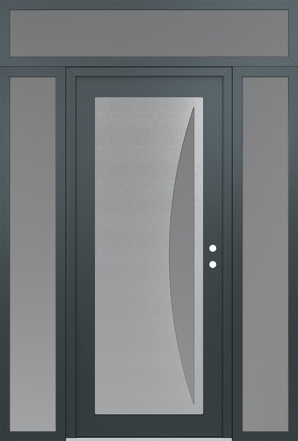 Modern Steel Front Door Diamond C13 68" x 96" anthracite/anthracite frosted Glass Panel stainless steel LHI with 2 Sidelites and Transom frosted Glass