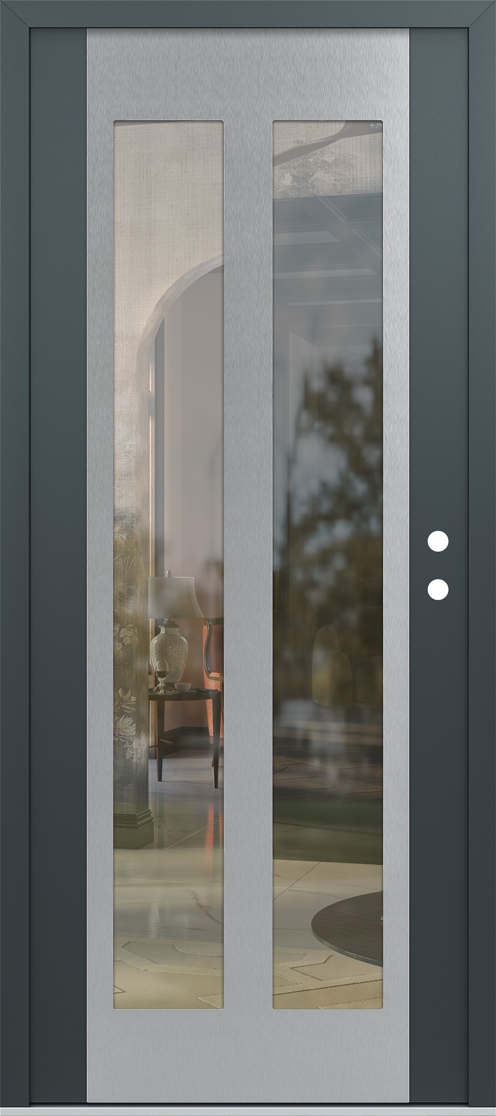 Modern Steel Front Door Diamond C14 36" x 80" anthracite/anthracite clear Glass Panel stainless steel LHI