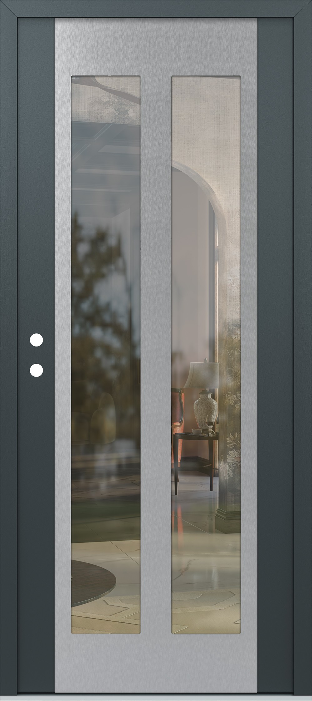 Modern Steel Front Door Diamond C14 36" x 80" anthracite/anthracite clear Glass Panel stainless steel RHI