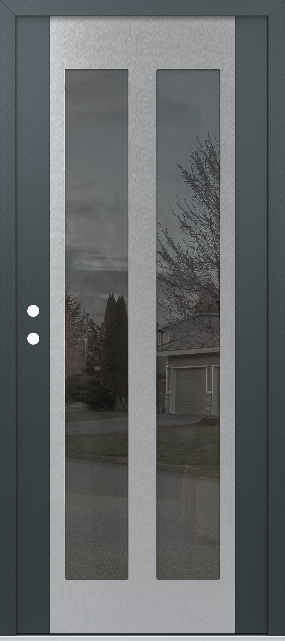 Modern Steel Front Door Diamond C14 36" x 80" anthracite/anthracite mirrored Glass Panel stainless steel RHI
