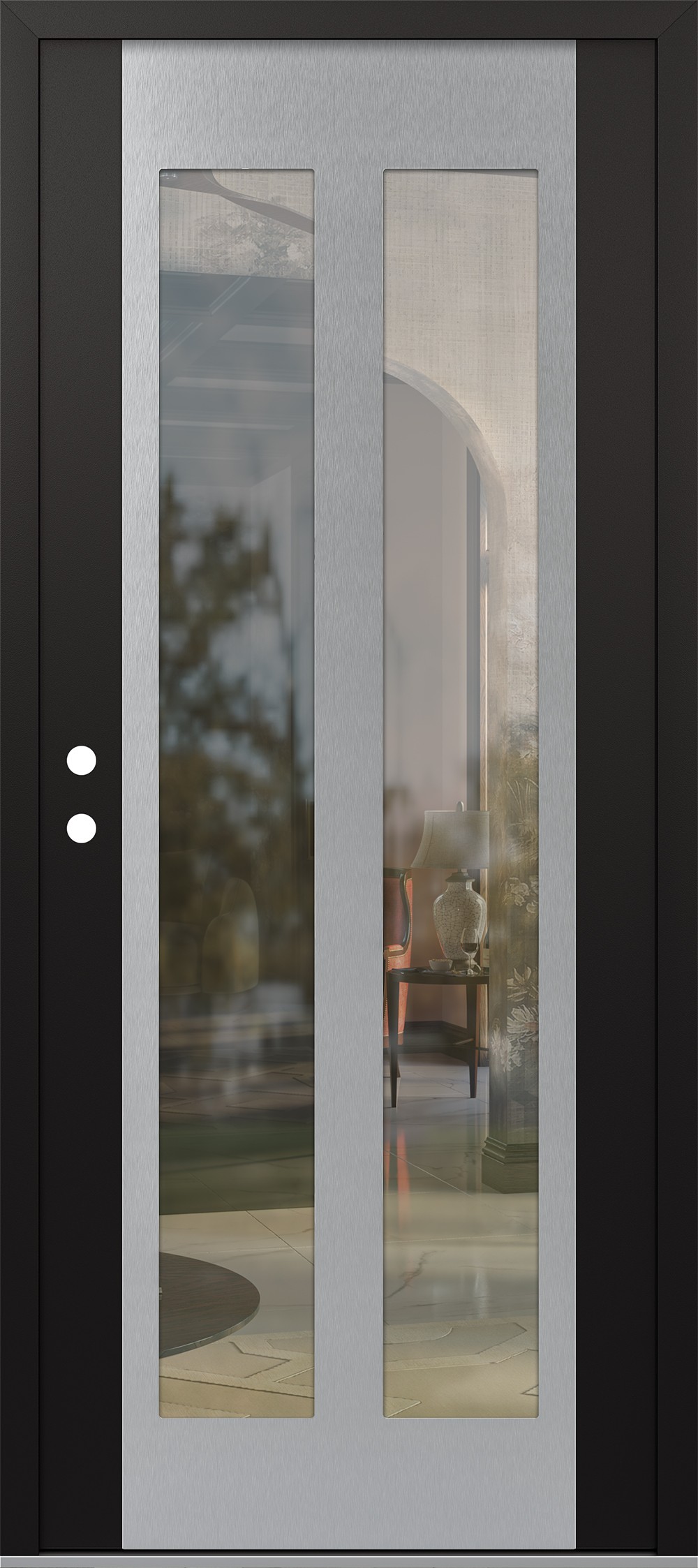 Modern Steel Front Door Diamond C14 36" x 80" black/black clear Glass Panel stainless steel RHI