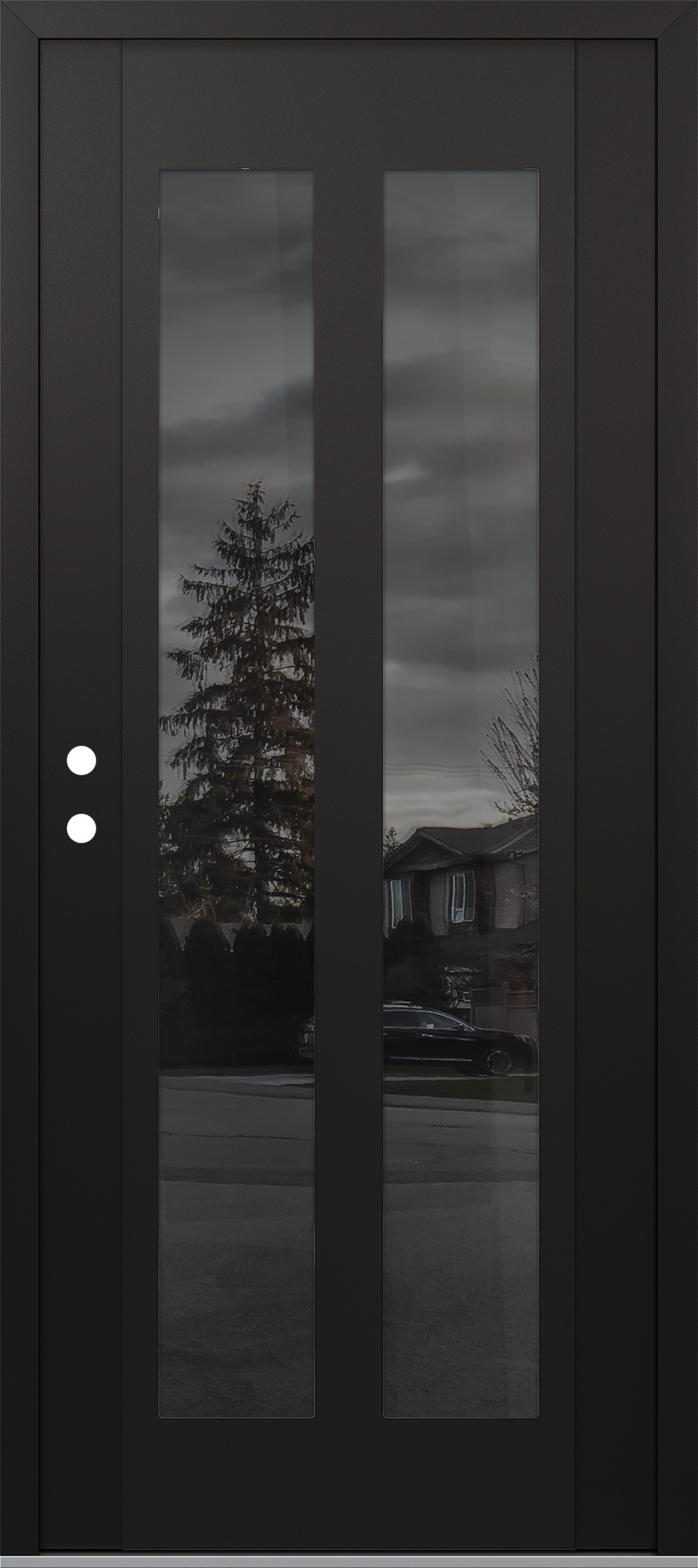 Modern Steel Front Door Diamond C14 36" x 80" black/black mirrored Glass Panel black RHI