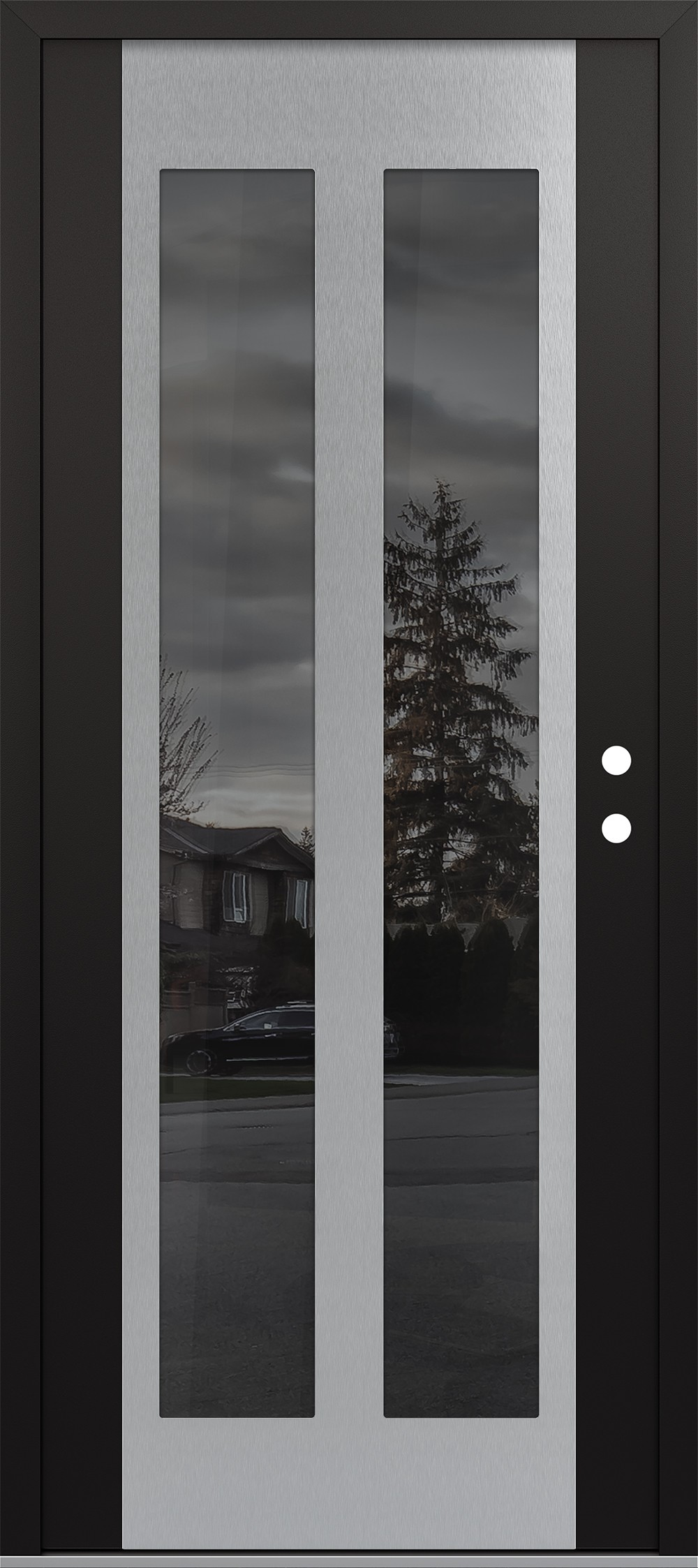 Modern Steel Front Door Diamond C14 36" x 80" black/black mirrored Glass Panel stainless steel LHI