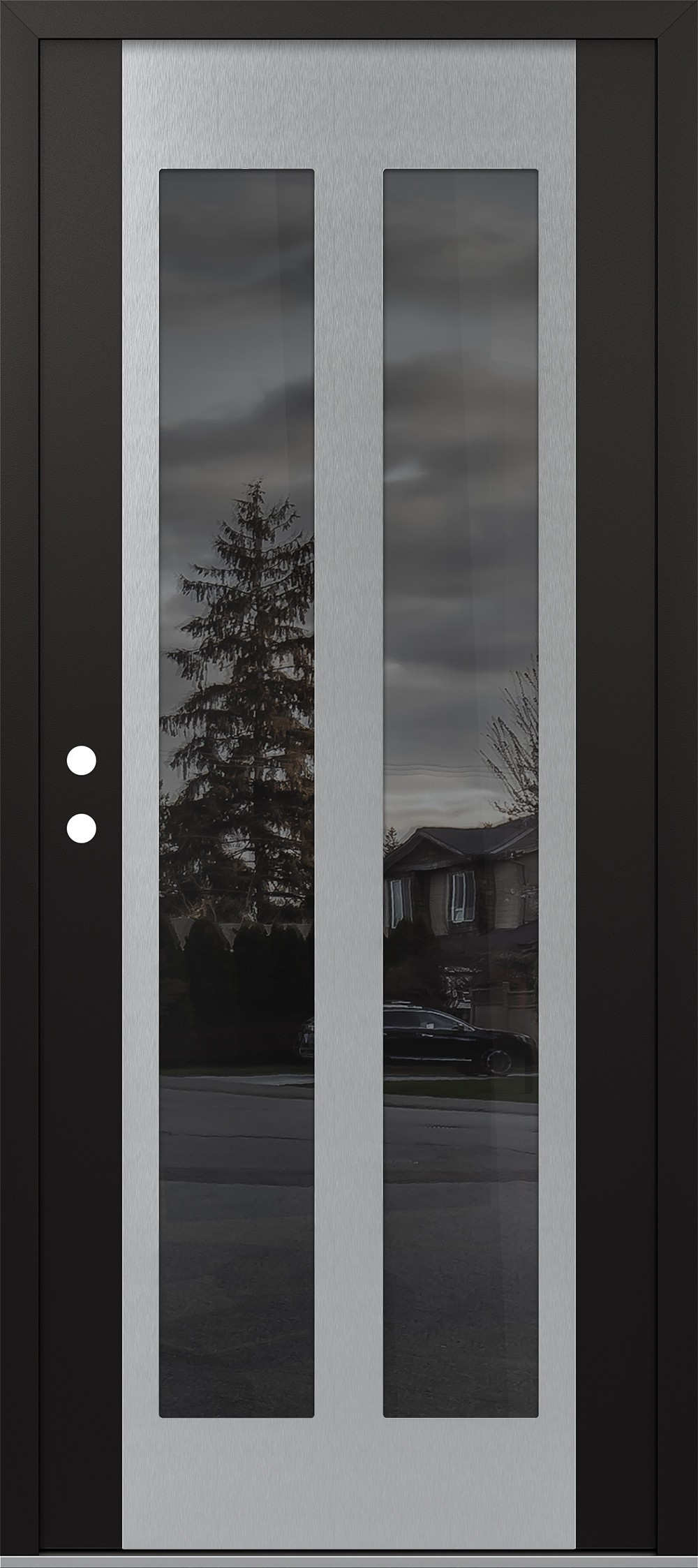 Modern Steel Front Door Diamond C14 36" x 80" black/black mirrored Glass Panel stainless steel RHI
