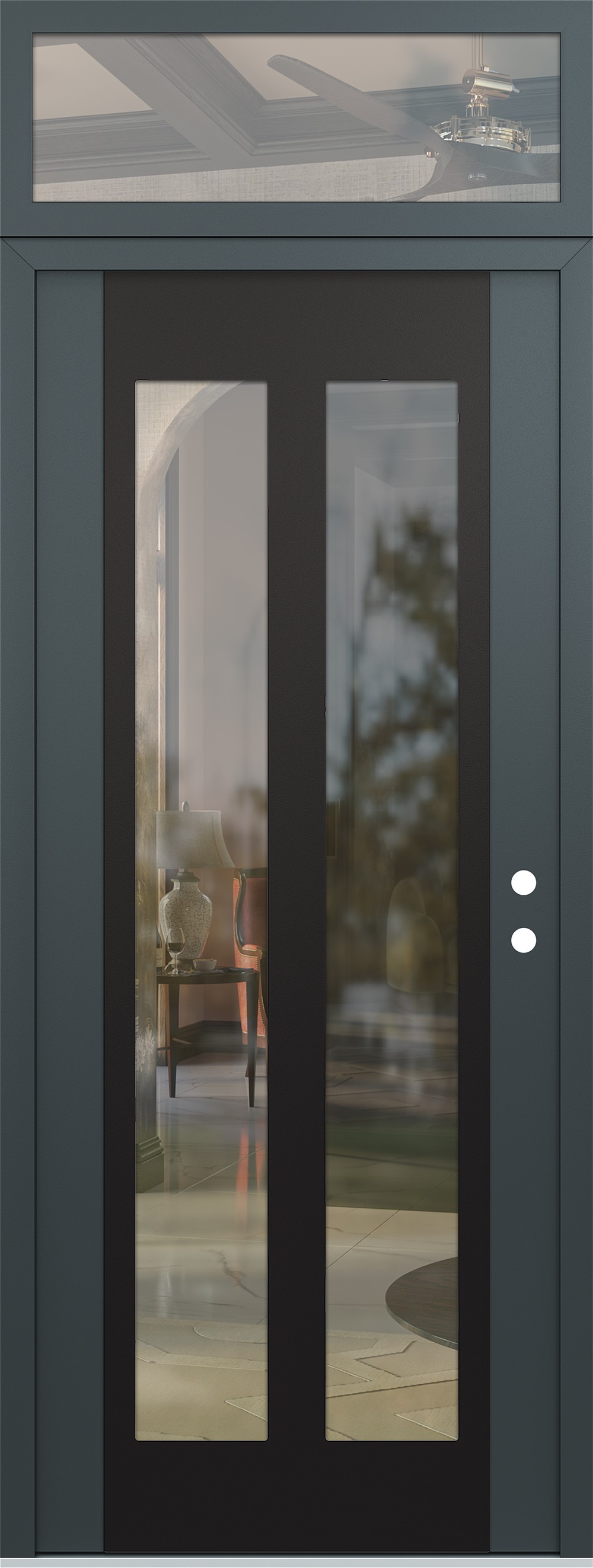 Modern Steel Front Door DIAMOND C14 36" X 96" ANTHRACITE/ANTHRACITE CLEAR GLASS PANEL BLACK LHI WITH TRANSOM CLEAR GLASS