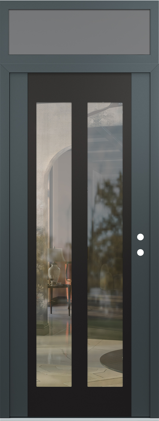 Modern Steel Front Door DIAMOND C14 36" X 96" ANTHRACITE/ANTHRACITE CLEAR GLASS PANEL BLACK LHI WITH TRANSOM FROSTED GLASS