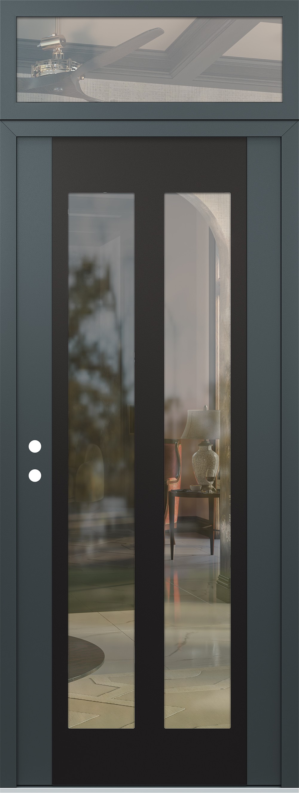 Modern Steel Front Door DIAMOND C14 36" X 96" ANTHRACITE/ANTHRACITE CLEAR GLASS PANEL BLACK RHI WITH TRANSOM CLEAR GLASS