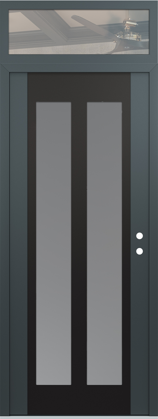 Modern Steel Front Door DIAMOND C14 36" X 96" ANTHRACITE/ANTHRACITE FROSTED GLASS PANEL BLACK LHI WITH TRANSOM CLEAR GLASS