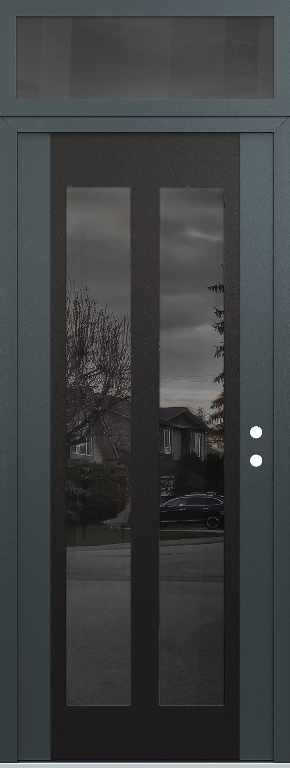 Modern Steel Front Door DIAMOND C14 36" X 96" ANTHRACITE/ANTHRACITE MIRRORED GLASS PANEL BLACK LHI WITH TRANSOM MIRRORED GLASS