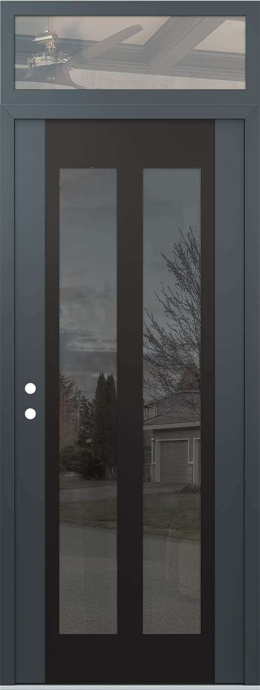 Modern Steel Front Door DIAMOND C14 36" X 96" ANTHRACITE/ANTHRACITE MIRRORED GLASS PANEL BLACK RHI WITH TRANSOM CLEAR GLASS