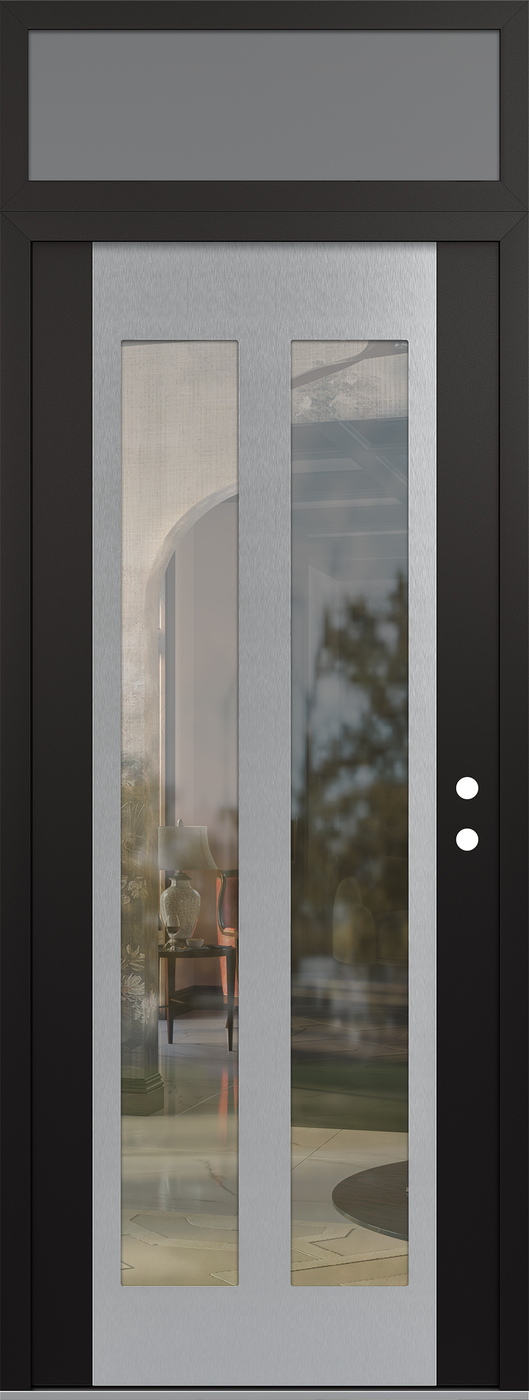 Modern Steel Front Door DIAMOND C14 36" X 96" BLACK/BLACK CLEAR GLASS PANEL STAINLESS STEEL LHI WITH TRANSOM FROSTED GLASS