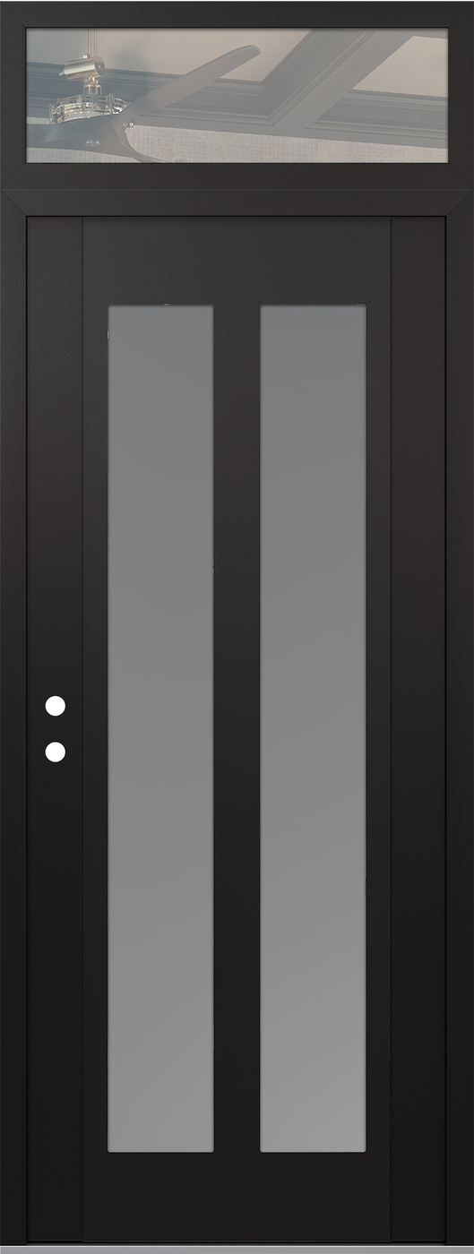 Modern Steel Front Door DIAMOND C14 36" X 96" BLACK/WHITE FROSTED GLASS PANEL BLACK RHI WITH TRANSOM CLEAR GLASS