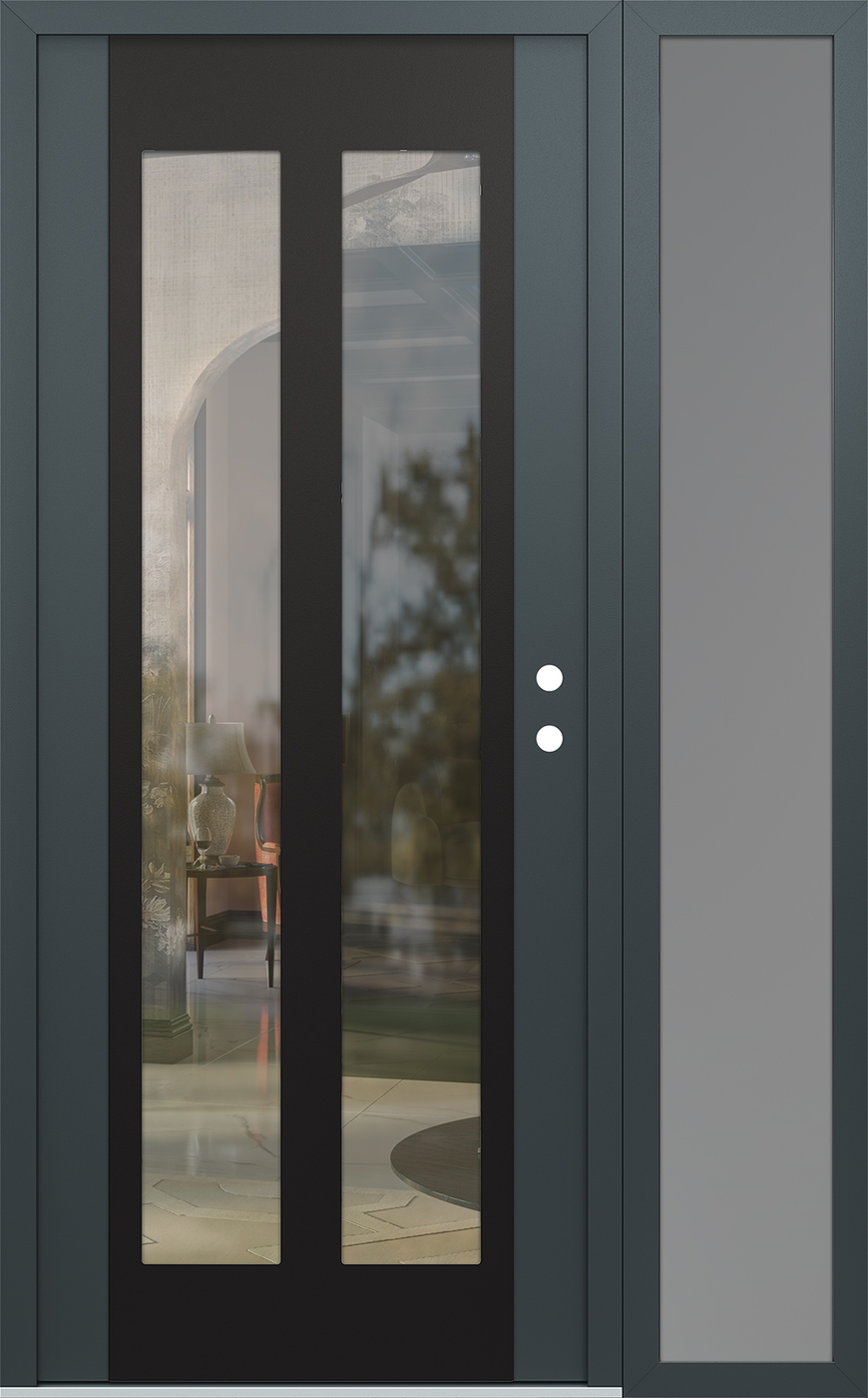 Modern Steel Front Door Diamond C14 48" x 80" anthracite/anthracite clear Glass Panel black LHI with Sidelite frosted Glass