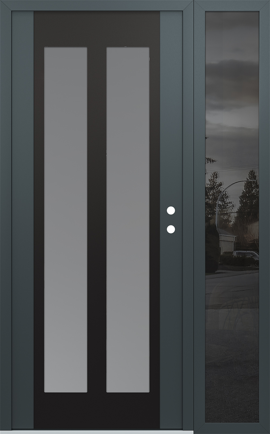 Modern Steel Front Door Diamond C14 48" x 80" anthracite/anthracite frosted Glass Panel black LHI with Sidelite mirrored Glass