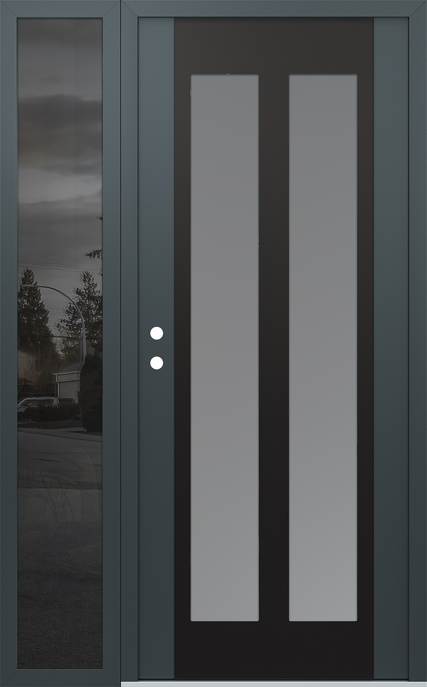 Modern Steel Front Door Diamond C14 48" x 80" anthracite/anthracite frosted Glass Panel black RHI with Sidelite mirrored Glass