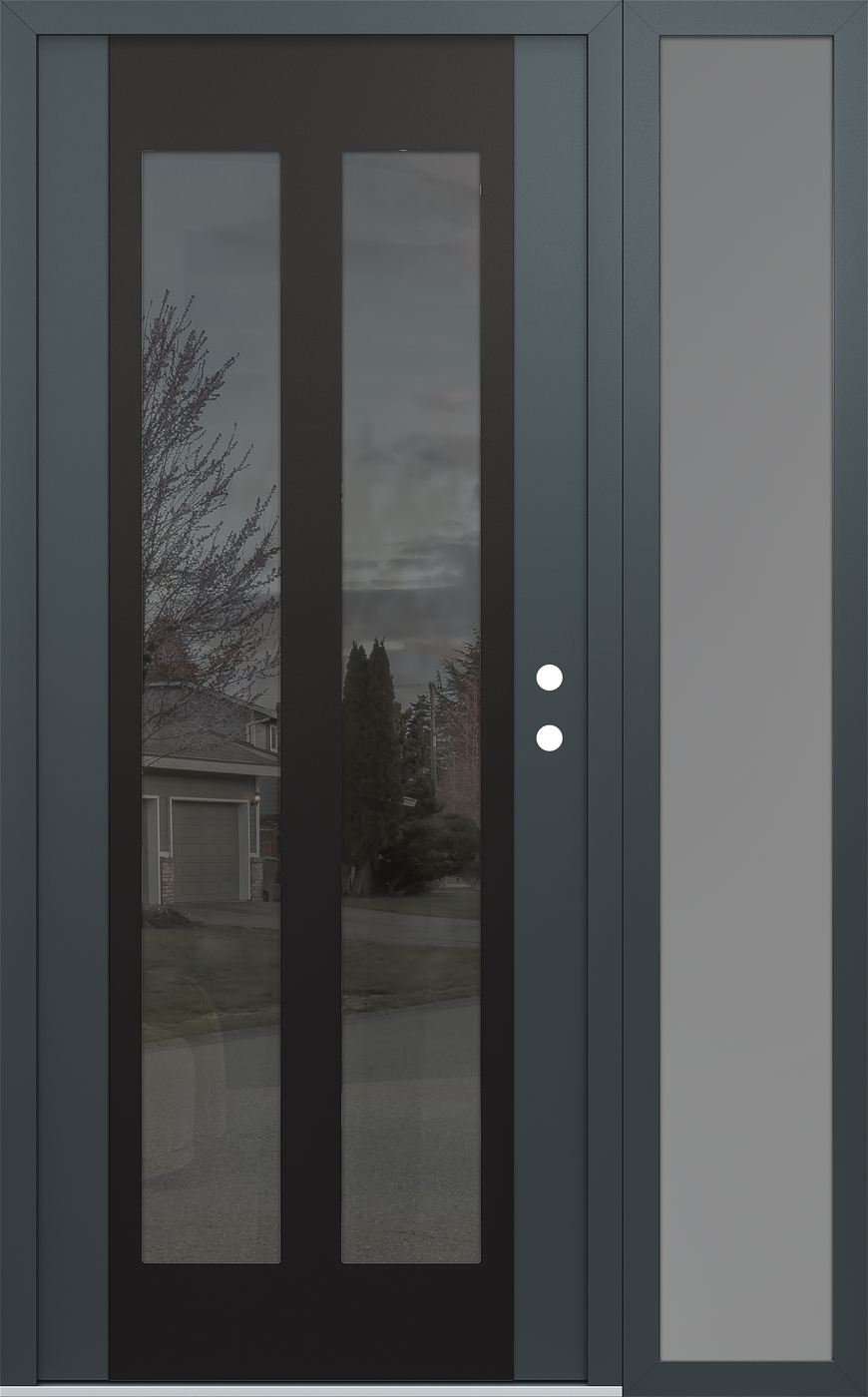 Modern Steel Front Door Diamond C14 48" x 80" anthracite/anthracite mirrored Glass Panel black LHI with Sidelite frosted Glass