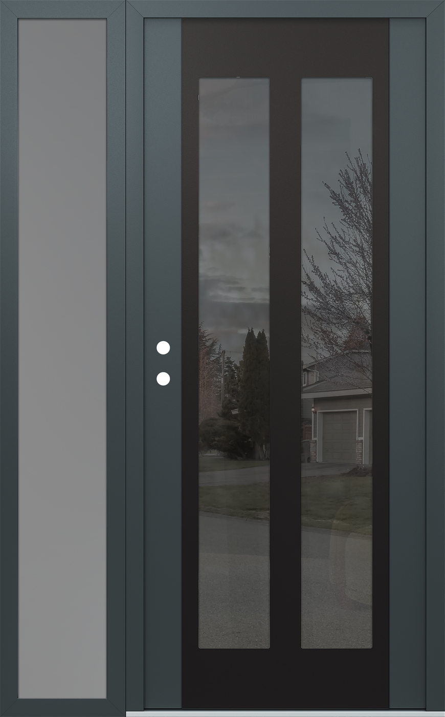 Modern Steel Front Door Diamond C14 48" x 80" anthracite/anthracite mirrored Glass Panel black RHI with Sidelite frosted Glass