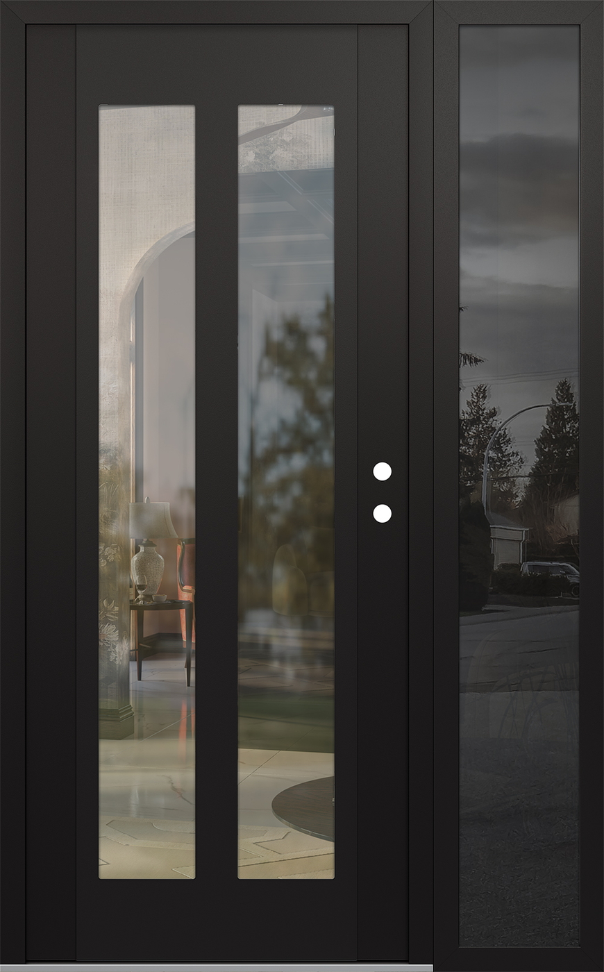Modern Steel Front Door Diamond C14 48" x 80" black/black clear Glass Panel black LHI with Sidelite mirrored Glass