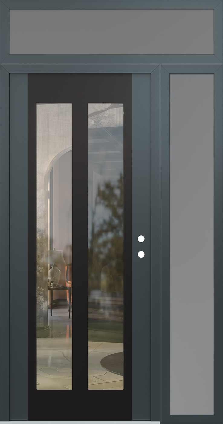 Modern Steel Front Door Diamond C14 48" x 96" anthracite/anthracite clear Glass Panel black LHI with Sidelite and Transom frosted Glass