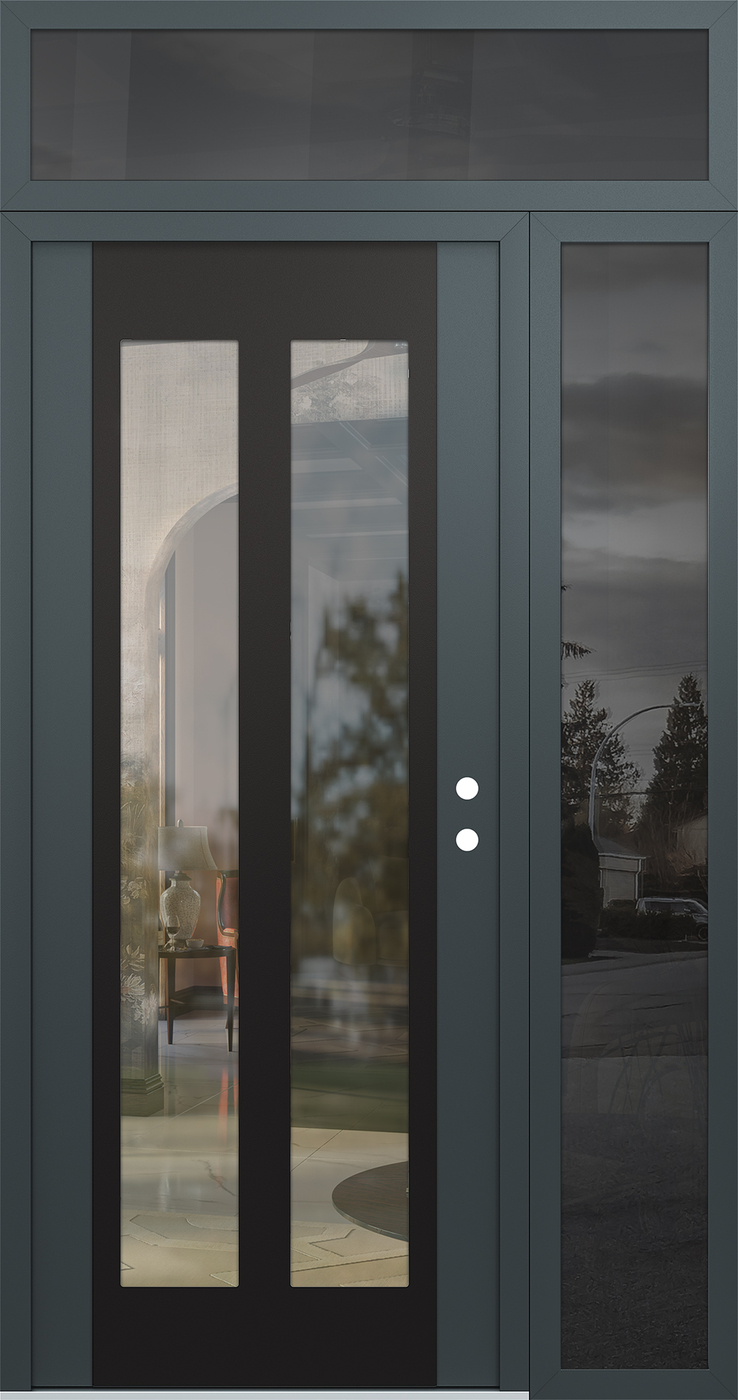 Modern Steel Front Door Diamond C14 48" x 96" anthracite/anthracite clear Glass Panel black LHI with Sidelite and Transom mirrored Glass