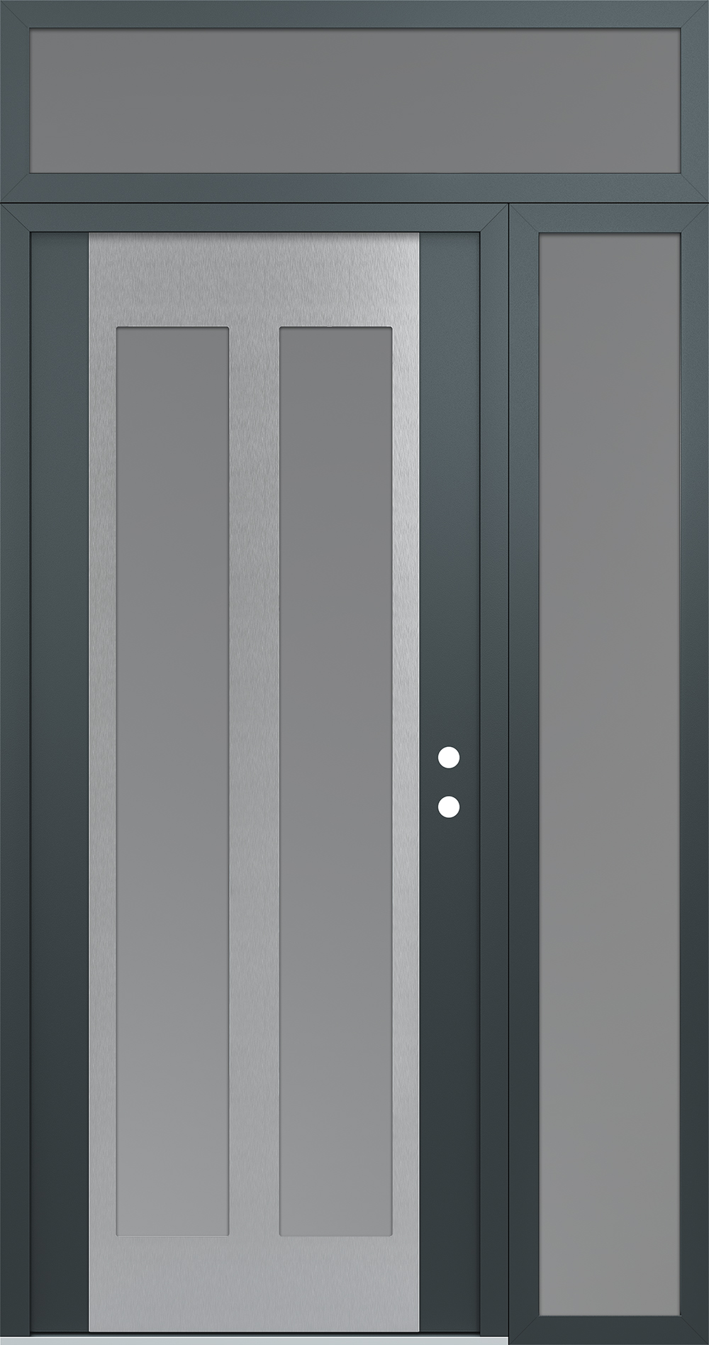 Modern Steel Front Door Diamond C14 48" x 96" anthracite/anthracite frosted Glass Panel stainless steel LHI with Sidelite and Transom frosted Glass