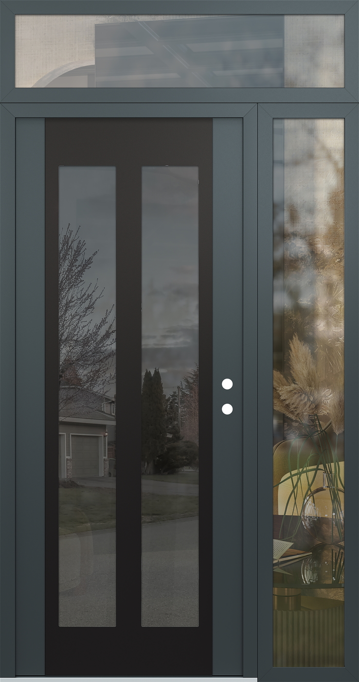 Modern Steel Front Door Diamond C14 48" x 96" anthracite/anthracite mirrored Glass Panel black LHI with Sidelite and Transom clear Glass