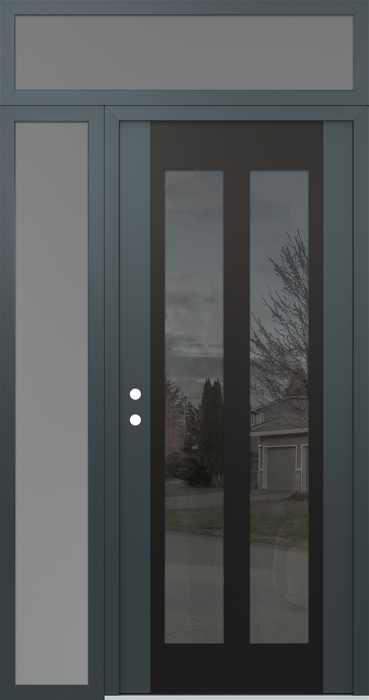 Modern Steel Front Door Diamond C14 48" x 96" anthracite/anthracite mirrored Glass Panel black RHI with Sidelite and Transom frosted Glass
