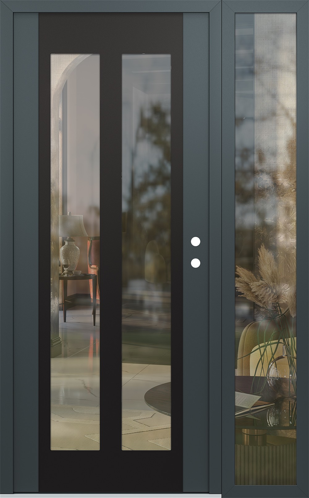 Modern Steel Front Door Diamond C14 50" x 80" anthracite/anthracite clear Glass Panel black LHI with Sidelite clear Glass