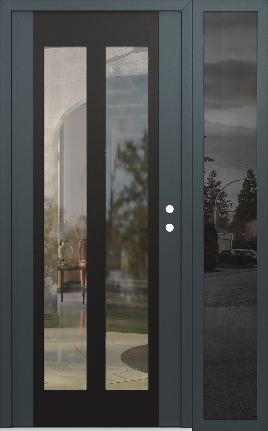 Modern Steel Front Door Diamond C14 50" x 80" anthracite/anthracite clear Glass Panel black LHI with Sidelite mirrored Glass