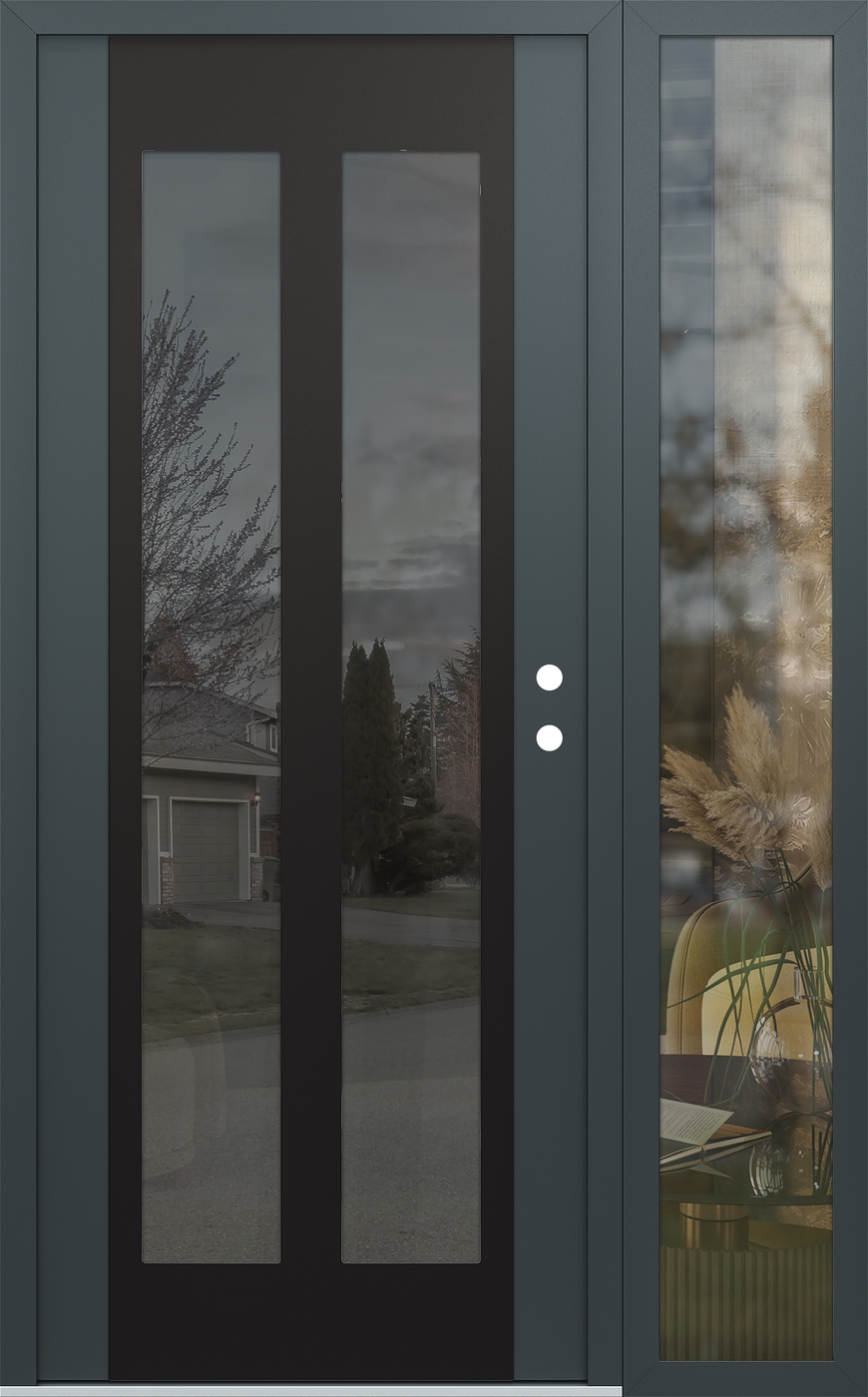 Modern Steel Front Door Diamond C14 50" x 80" anthracite/anthracite mirrored Glass Panel black LHI with Sidelite clear Glass