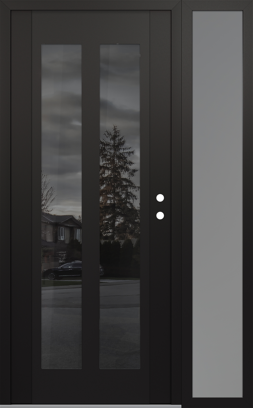 Modern Steel Front Door Diamond C14 50" x 80" black/black mirrored Glass Panel black LHI with Sidelite frosted Glass