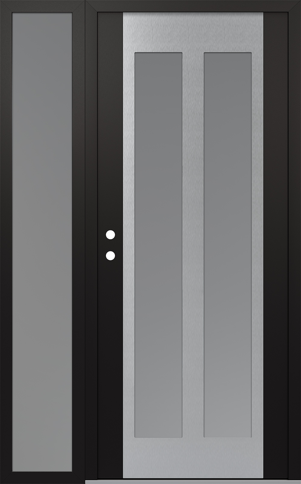 Modern Steel Front Door Diamond C14 50" x 80" black/white frosted Glass Panel stainless steel RHI with Sidelite frosted Glass