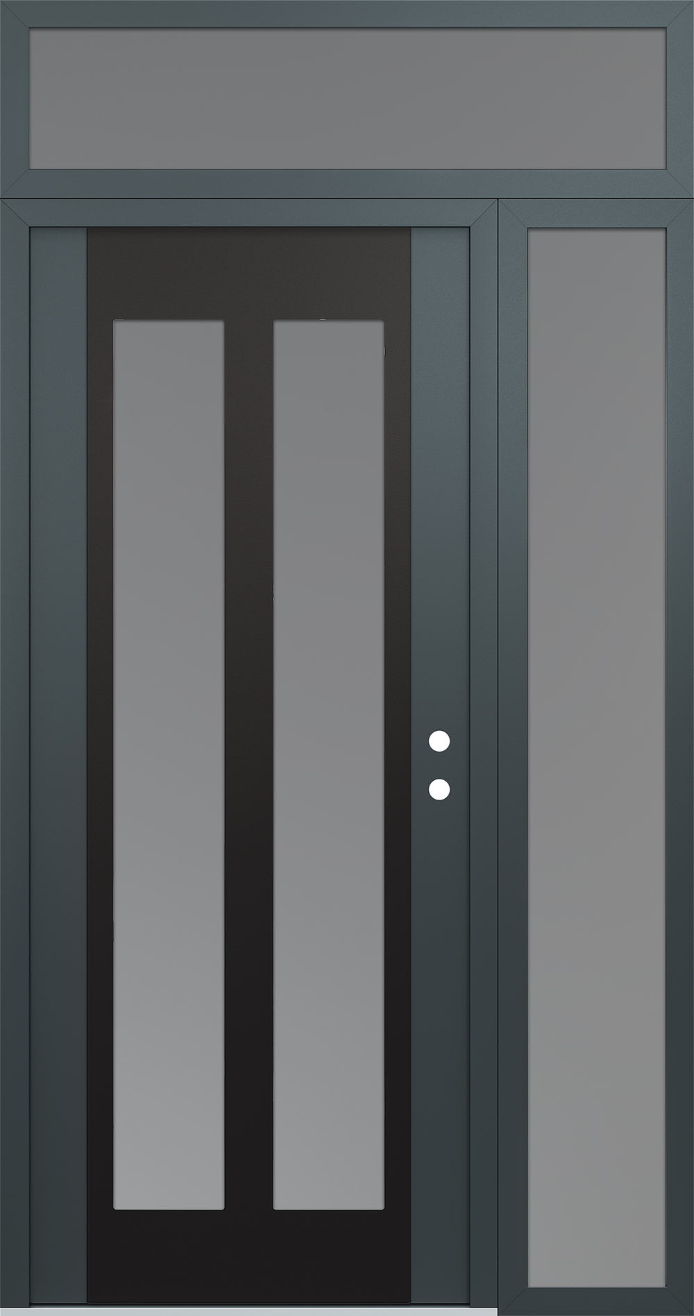 Modern Steel Front Door Diamond C14 50" x 96" anthracite/anthracite frosted Glass Panel black LHI with Sidelite and Transom frosted Glass