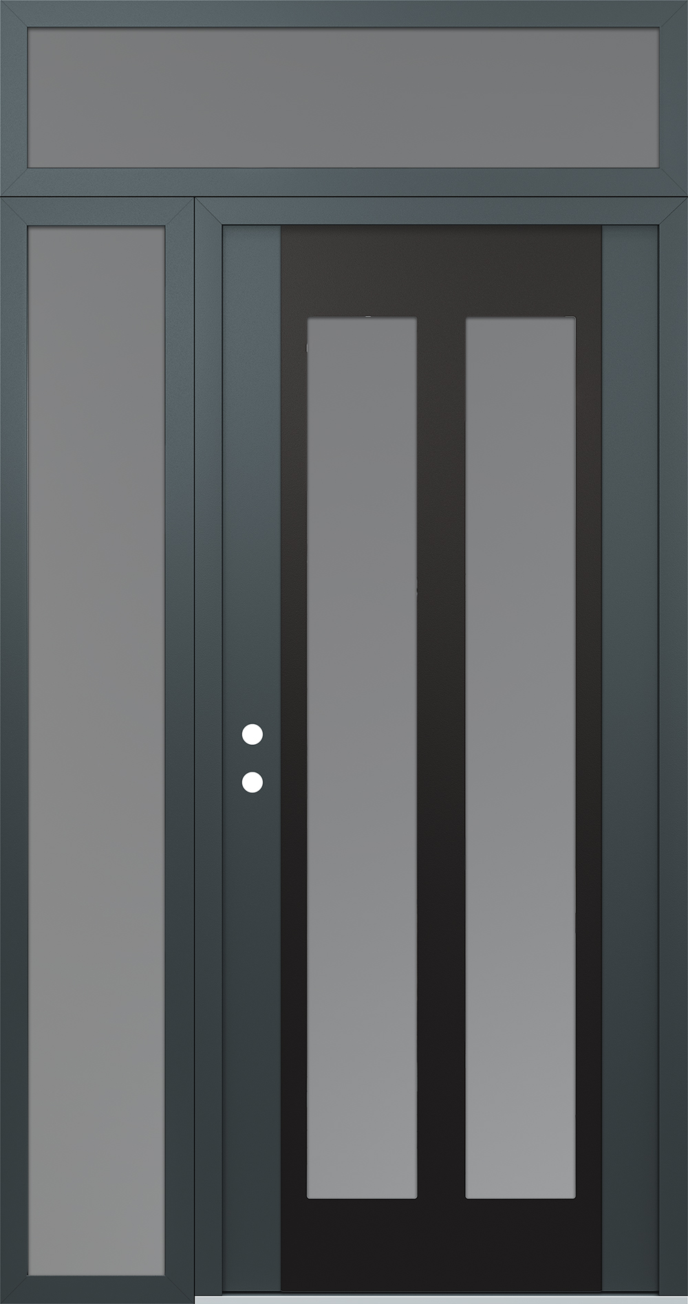 Modern Steel Front Door Diamond C14 50" x 96" anthracite/anthracite frosted Glass Panel black RHI with Sidelite and Transom frosted Glass