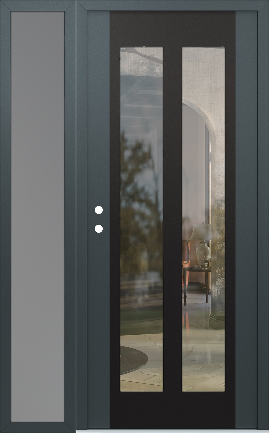 Modern Steel Front Door Diamond C14 52" x 80" anthracite/anthracite clear Glass Panel black RHI with Sidelite frosted Glass