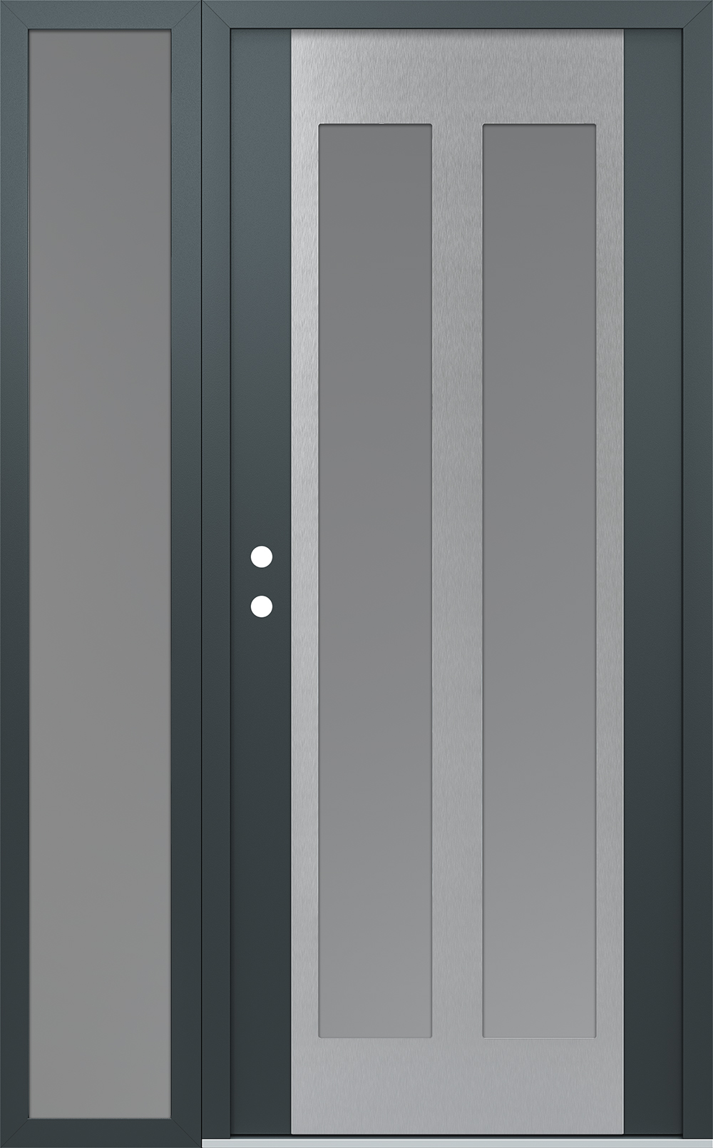 Modern Steel Front Door Diamond C14 52" x 80" anthracite/anthracite frosted Glass Panel stainless steel RHI with Sidelite frosted Glass