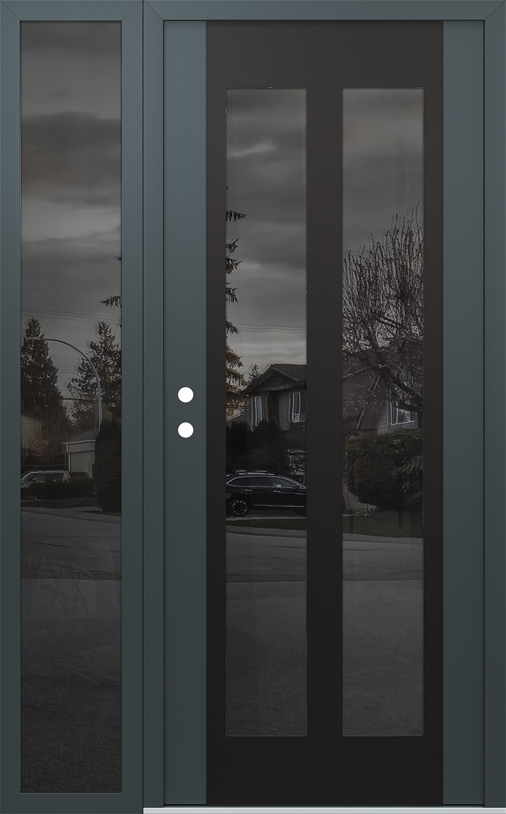 Modern Steel Front Door Diamond C14 52" x 80" anthracite/anthracite mirrored Glass Panel black RHI with Sidelite mirrored Glass
