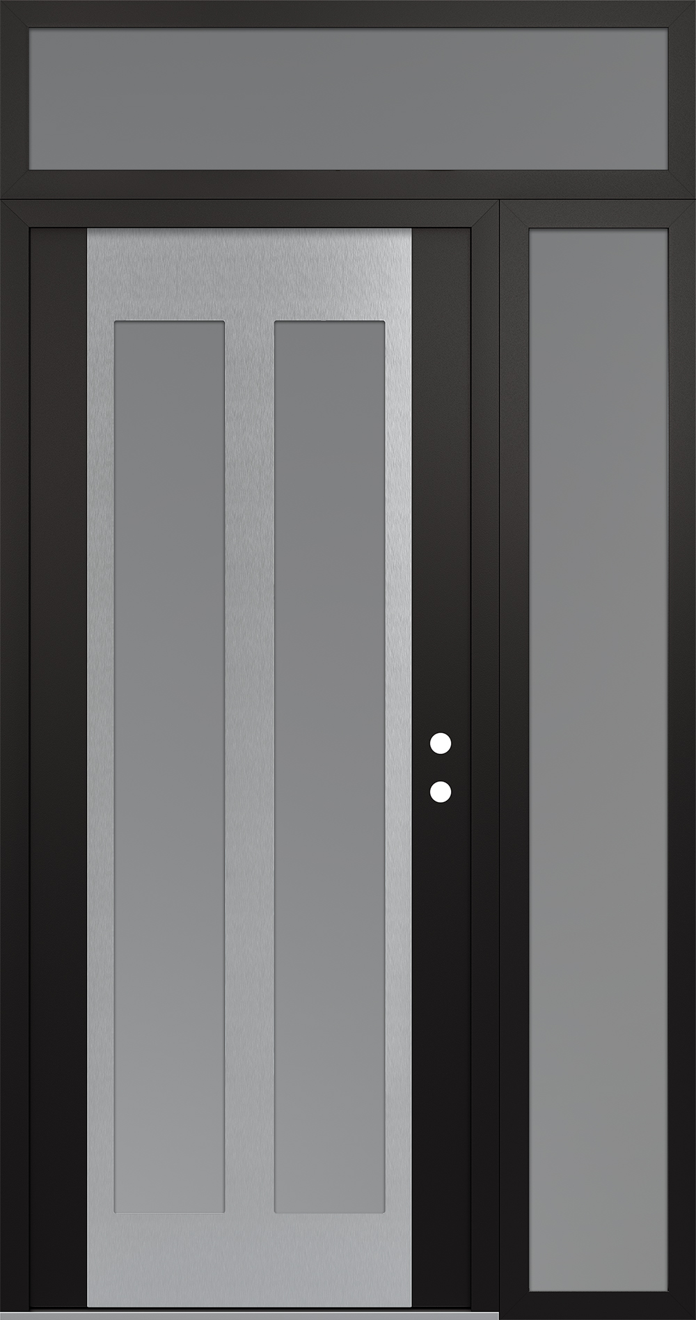 Modern Steel Front Door Diamond C14 52" x 96" black/white frosted Glass Panel stainless steel LHI with Sidelite and Transom frosted Glass
