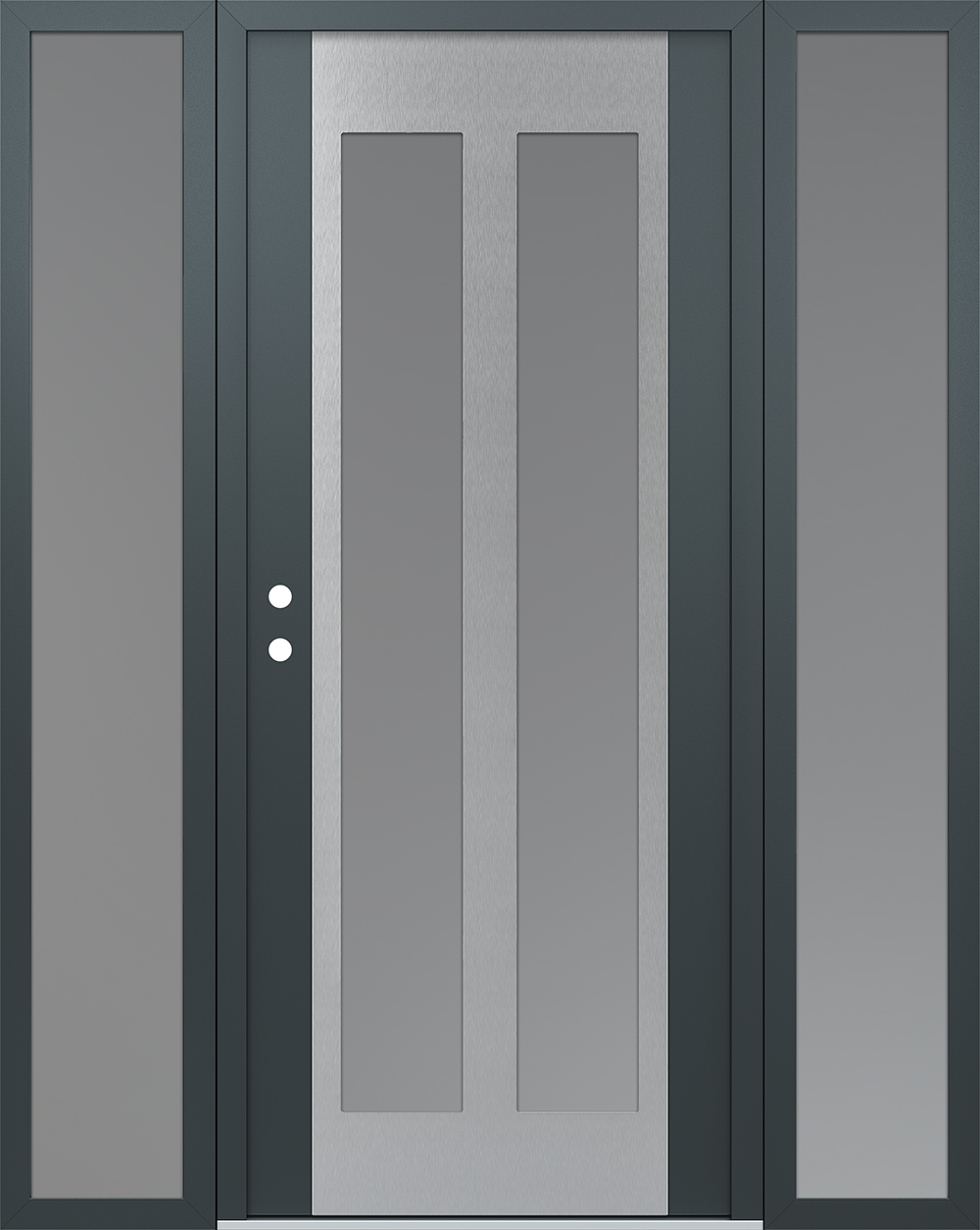 Modern Steel Front Door Diamond C14 60" x 80" anthracite/anthracite frosted Glass Panel stainless steel RHI with 2 Sidelites frosted Glass