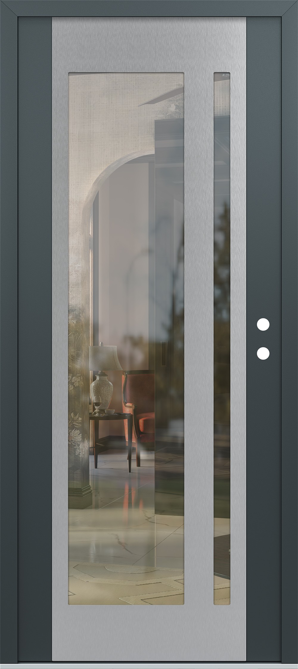 Modern Steel Front Door Diamond C15 36" x 80" anthracite/anthracite clear Glass Panel stainless steel LHI