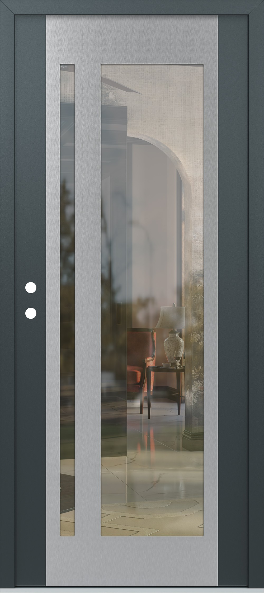 Modern Steel Front Door Diamond C15 36" x 80" anthracite/anthracite clear Glass Panel stainless steel RHI