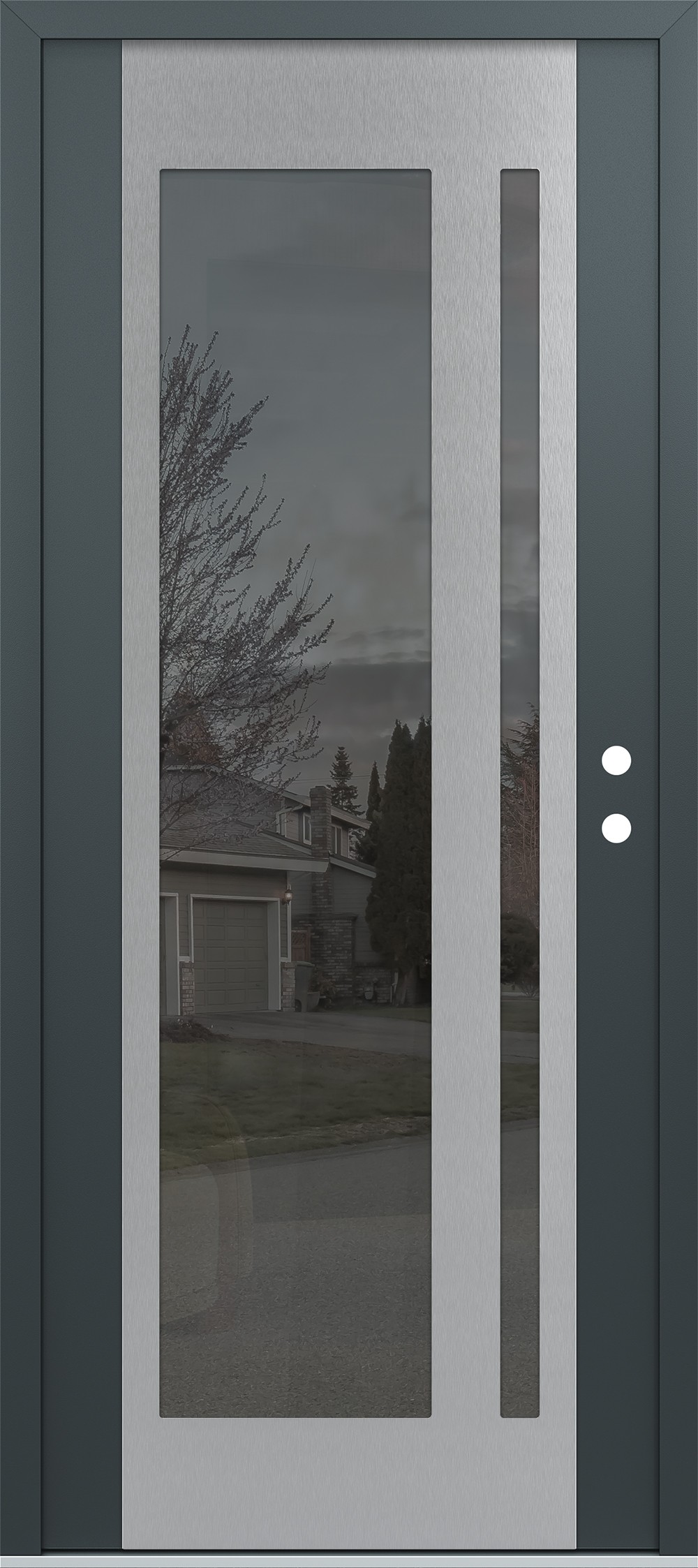Modern Steel Front Door Diamond C15 36" x 80" anthracite/anthracite mirrored Glass Panel stainless steel LHI
